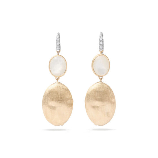 Original Marco Bicego Siviglia 18K Yellow Gold and Mother of Pearl Two Drop Hook Earrings with Diamond Accent OB1506-AB MPW YW Q6