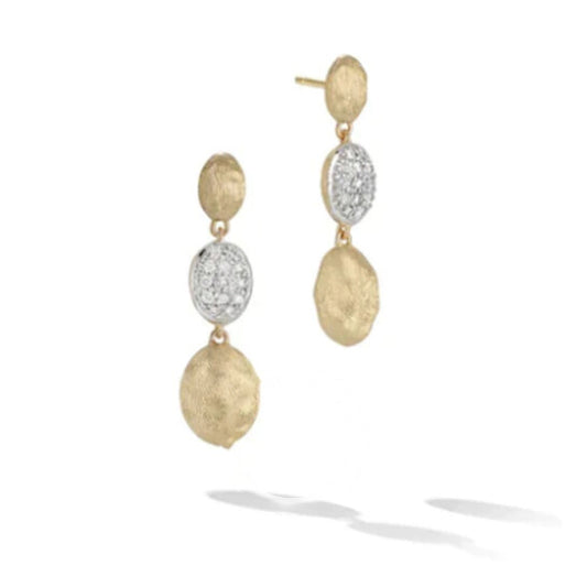 Original Marco Bicego Siviglia Collection 18K Yellow Gold And Diamond Triple Drop Earrings