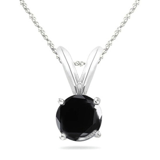 Original Maulijewels 0.20 Carat Natural Round Black Diamond Solitaire Pendant In 14K White Gold With 18" 14K White Gold Plated Sterling Silver Box Chain