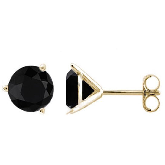 Original Maulijewels 0.25 Carat (Black, I2-I3) Natural Black Diamond Stud Earrings Gift For Women made in 14k Yellow Gold