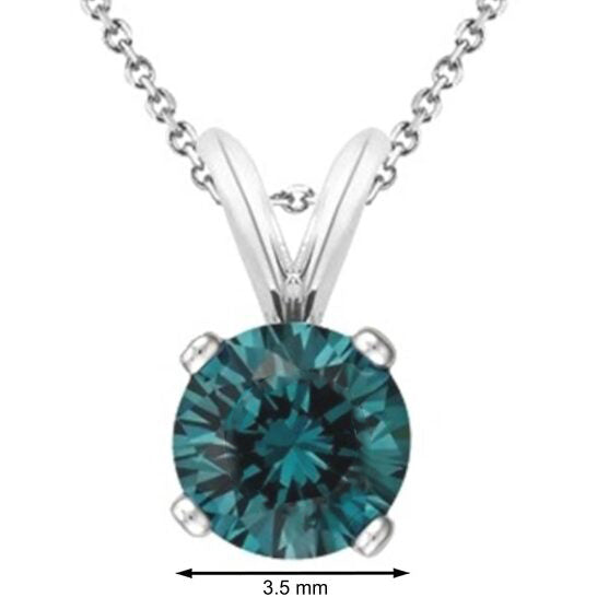 Original Maulijewels 0.30 Carat Natural Round Blue Diamond Solitaire Pendant In 14K White Gold With 18" 14K White Gold Plated Sterling Silver Box Chain