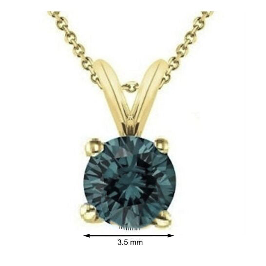 Original Maulijewels 0.30 Carat Natural Round Blue Diamond Solitaire Pendant In 14K Yellow Gold With 18" 14K Yellow Gold Plated Sterling Silver Box Chain