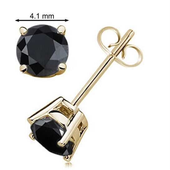 Original Maulijewels 0.50 Carat Black Diamond/ Round/ Natural Stud Earring/ Prong Set In 14K Solid White & Yellow Gold