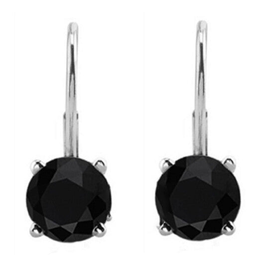 Original Maulijewels 0.60 Carat Natural Black Diamond Lever Back Earrings Dangle Style Available in 14k White Gold (Black, I1-I2)