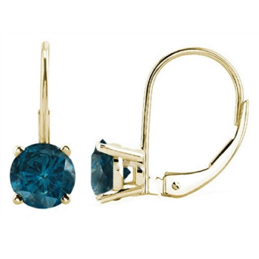 Original Maulijewels 0.60 Carat Natural Blue Diamond Lever Back Earrings Dangle Style Available in 14k Yellow Gold (Blue, I1-I2)