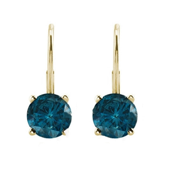 Original Maulijewels 0.60 Carat Natural Blue Diamond Lever Back Earrings Dangle Style Available in 14k Yellow Gold (Blue, I1-I2)