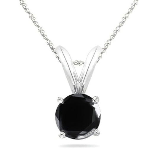 Original Maulijewels 0.60 Carat Natural Round Black Diamond Solitaire Pendant In 14K White Gold With 18" 14K White Gold Plated Sterling Silver Box Chain