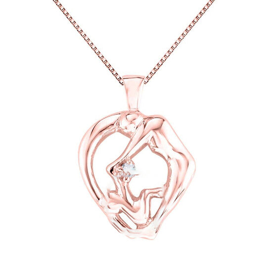 Original maulijewels 0.03 Carat Natural Diamond Mom Child Pendant For Woman Crafted In 10k Rose Gold With 18" Sterling Silver Box Chain