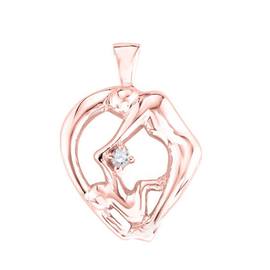 Original maulijewels 0.03 Carat Natural Diamond Mom Child Pendant For Woman Crafted In 10k Rose Gold With 18" Sterling Silver Box Chain