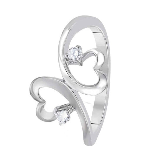 Original Maulijewels 0.10 Carat Diamond Two Stone Heart Shape Engagement Wedding Rings For Women In 10K Solid White Gold