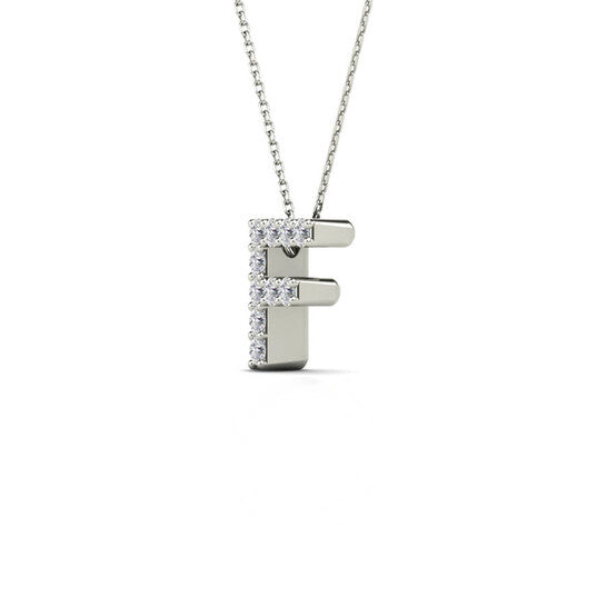 Original Maulijewels 0.10 Carat Natural Diamond Initial " F " Necklace Pendant For Men's/ Women In 14K Solid White Gold With 18" Cable Chain