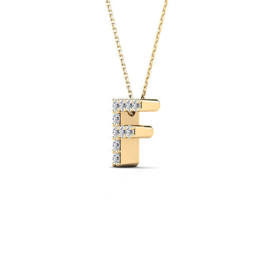 Original Maulijewels 0.10 Carat Natural Diamond Initial " F " Necklace Pendant For Men's/ Women In 14K Solid Yellow Gold With 18" Cable Chain