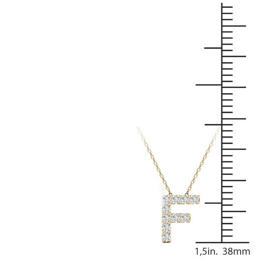 Original Maulijewels 0.10 Carat Natural Diamond Initial " F " Necklace Pendant For Men's/ Women In 14K Solid Yellow Gold With 18" Cable Chain