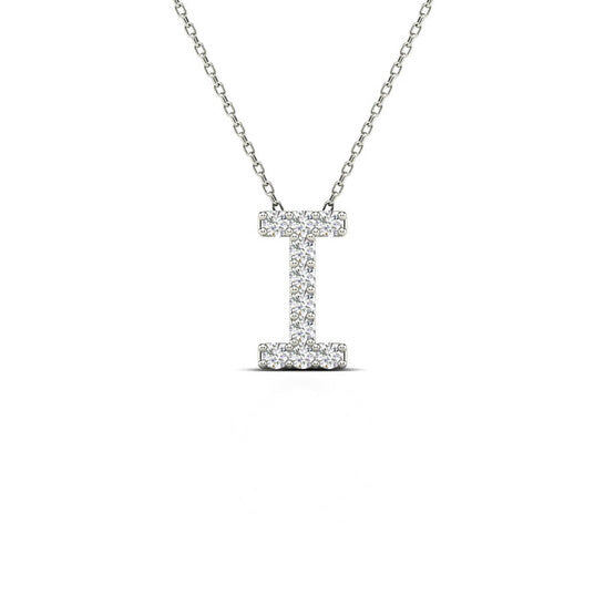 Original Maulijewels 0.10 Carat Natural Diamond Initial " I " Necklace Pendant In Solid 14K White Gold With 18" Gold Cable Chain