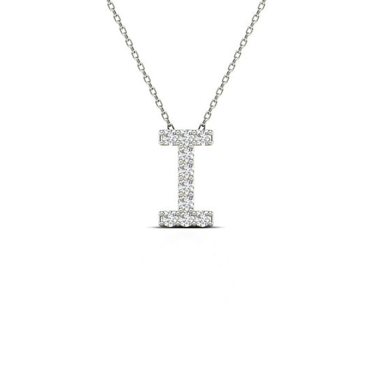 Original Maulijewels 0.10 Carat Natural Diamond Initial " I " Necklace Pendant In Solid 14K White Gold With 18" Gold Cable Chain