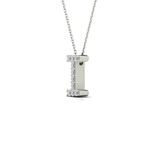 Original Maulijewels 0.10 Carat Natural Diamond Initial " I " Necklace Pendant In Solid 14K White Gold With 18" Gold Cable Chain