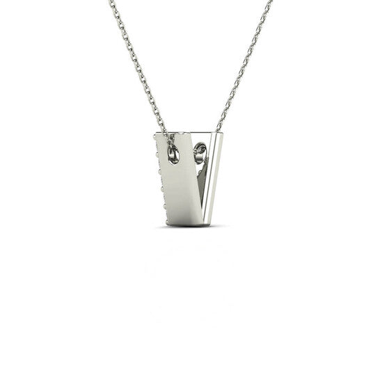 Original Maulijewels 0.10 Carat Natural Diamond Initial " V " Pendant Necklace In 14K White Gold With 18" Cable Chain