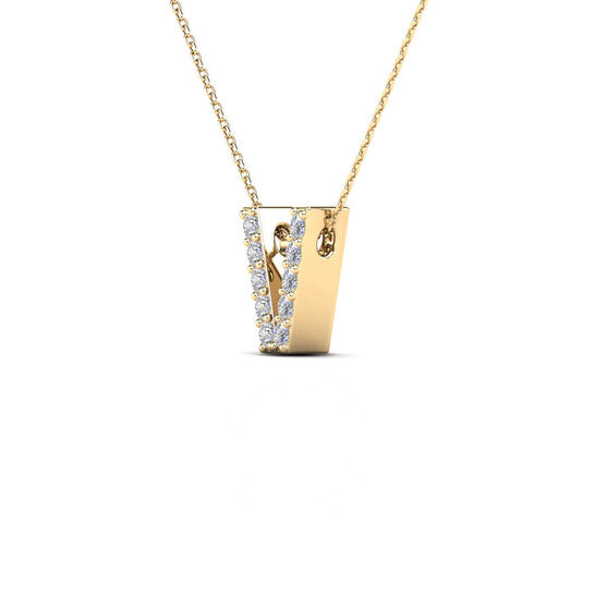 Original Maulijewels 0.10 Carat Natural Diamond Initial " V " Pendant Necklace In 14K Yellow Gold With 18" Cable Chain