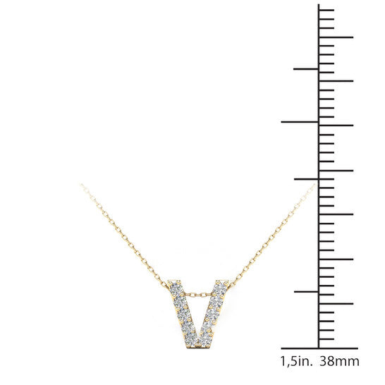 Original Maulijewels 0.10 Carat Natural Diamond Initial " V " Pendant Necklace In 14K Yellow Gold With 18" Cable Chain