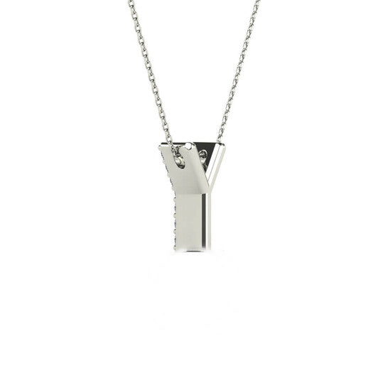 Original Maulijewels 0.10 Carat Natural Diamond Initial " Y " Pendant Necklace In 14K White Gold With 18" Cable Chain