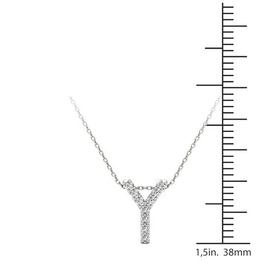 Original Maulijewels 0.10 Carat Natural Diamond Initial " Y " Pendant Necklace In 14K White Gold With 18" Cable Chain