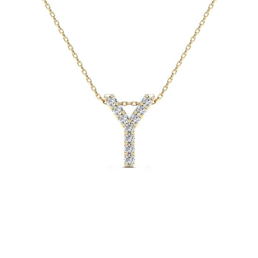 Original Maulijewels 0.10 Carat Natural Diamond Initial " Y " Pendant Necklace In 14K Yellow Gold With 18" Cable Chain