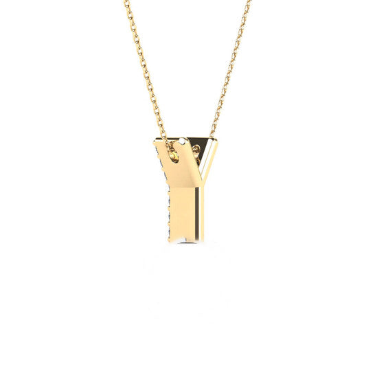 Original Maulijewels 0.10 Carat Natural Diamond Initial " Y " Pendant Necklace In 14K Yellow Gold With 18" Cable Chain