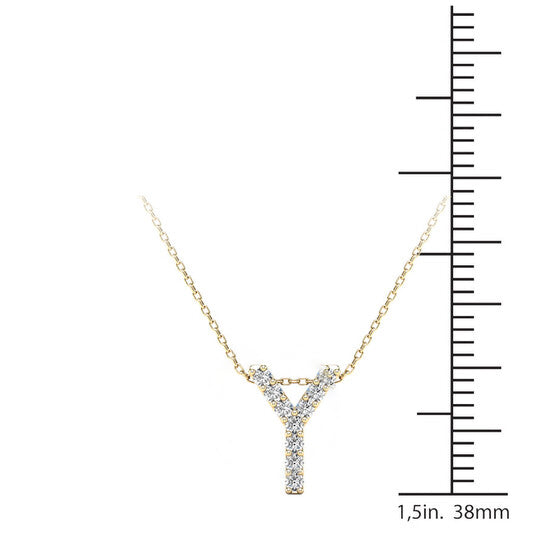 Original Maulijewels 0.10 Carat Natural Diamond Initial " Y " Pendant Necklace In 14K Yellow Gold With 18" Cable Chain