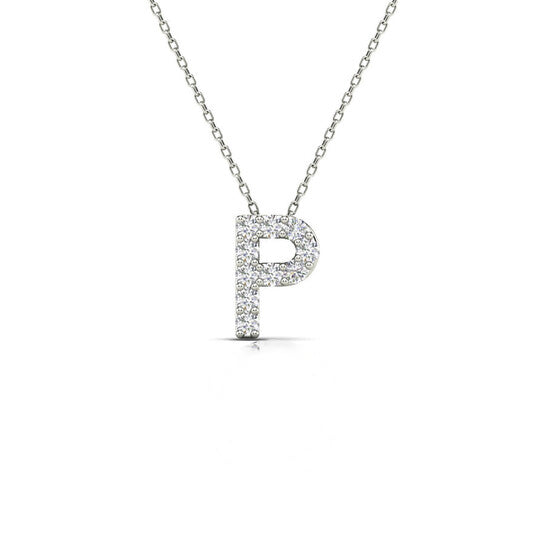 Original Maulijewels 0.10 Carat Natural Round Diamond Initial " P " Pendant Necklace In 14K White Gold With 18" Gold Cable Chain