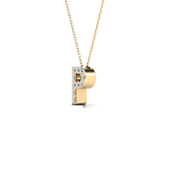 Original Maulijewels 0.10 Carat Natural Round Diamond Initial " P " Pendant Necklace In 14K Yellow Gold With 18" Gold Cable Chain