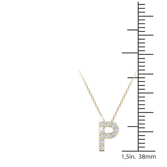 Original Maulijewels 0.10 Carat Natural Round Diamond Initial " P " Pendant Necklace In 14K Yellow Gold With 18" Gold Cable Chain