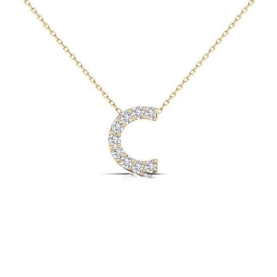 Original Maulijewels 0.10 Carat Natural Round White Diamond Initial " C " Pendant Necklace In 14K Solid Yellow Gold With 18" Cable Chain