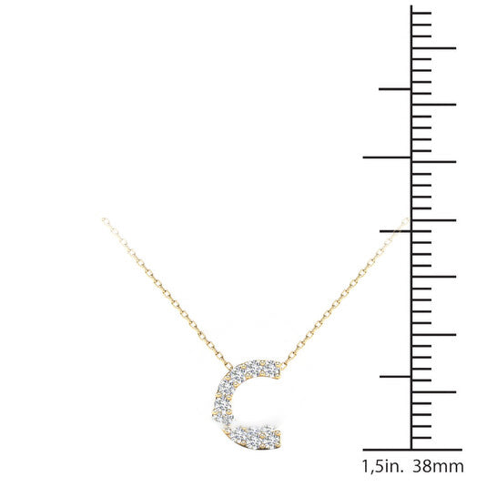 Original Maulijewels 0.10 Carat Natural Round White Diamond Initial " C " Pendant Necklace In 14K Solid Yellow Gold With 18" Cable Chain