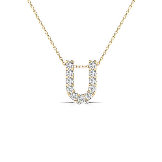 Original Maulijewels 0.11 Carat Natural Diamond Initial " U " Necklace Pendant In 14K Yellow Gold With 18" Cable Chain