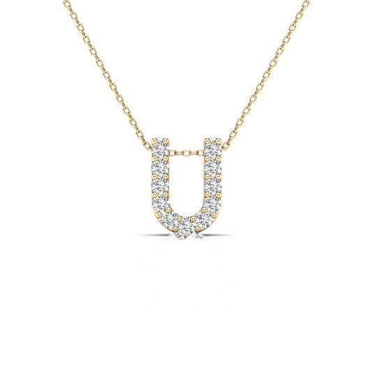 Original Maulijewels 0.11 Carat Natural Diamond Initial " U " Necklace Pendant In 14K Yellow Gold With 18" Cable Chain