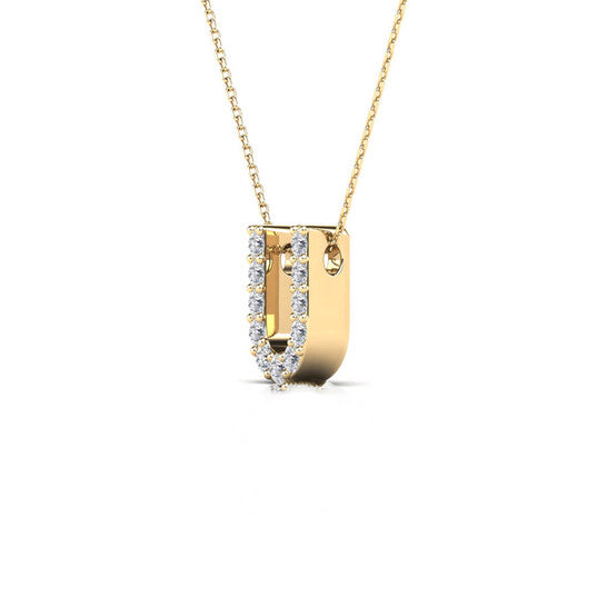 Original Maulijewels 0.11 Carat Natural Diamond Initial " U " Necklace Pendant In 14K Yellow Gold With 18" Cable Chain