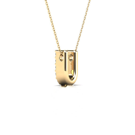 Original Maulijewels 0.11 Carat Natural Diamond Initial " U " Necklace Pendant In 14K Yellow Gold With 18" Cable Chain