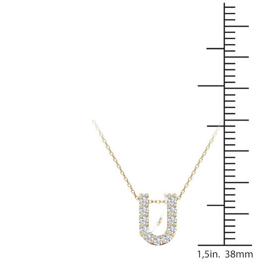 Original Maulijewels 0.11 Carat Natural Diamond Initial " U " Necklace Pendant In 14K Yellow Gold With 18" Cable Chain