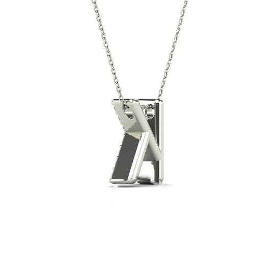 Original Maulijewels 0.12 Carat Natural Diamond Initial " K " Pendant Necklace In 14K White Gold With 18" Gold Cable Chain