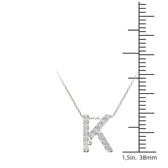 Original Maulijewels 0.12 Carat Natural Diamond Initial " K " Pendant Necklace In 14K White Gold With 18" Gold Cable Chain