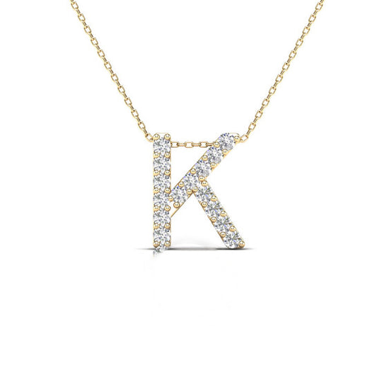 Original Maulijewels 0.12 Carat Natural Diamond Initial " K " Pendant Necklace In 14K Yellow Gold With 18" Gold Cable Chain