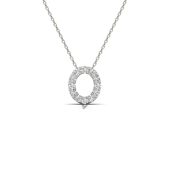 Original Maulijewels 0.12 Carat Natural Diamond Initial " O " Pendant Necklace In 14K White Gold With 18" Gold Cable Chain