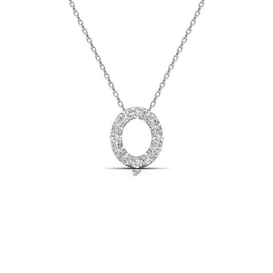 Original Maulijewels 0.12 Carat Natural Diamond Initial " O " Pendant Necklace In 14K White Gold With 18" Gold Cable Chain