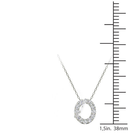 Original Maulijewels 0.12 Carat Natural Diamond Initial " O " Pendant Necklace In 14K White Gold With 18" Gold Cable Chain