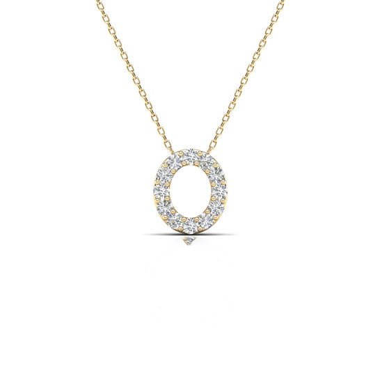 Original Maulijewels 0.12 Carat Natural Diamond Initial " O " Pendant Necklace In 14K Yellow Gold With 18" Gold Cable Chain