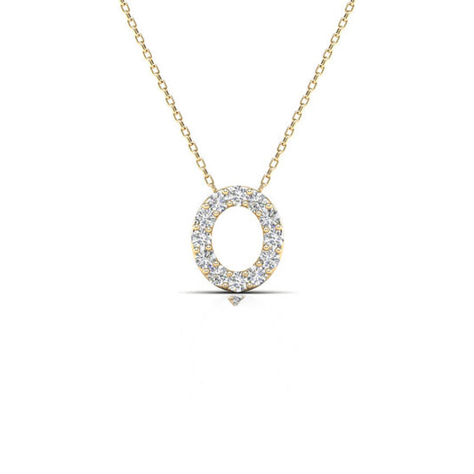 Original Maulijewels 0.12 Carat Natural Diamond Initial " O " Pendant Necklace In 14K Yellow Gold With 18" Gold Cable Chain