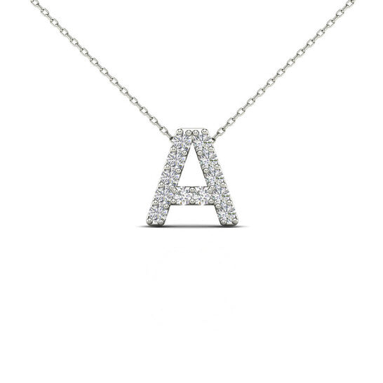 Original Maulijewels 0.12 Carat Natural White Diamond Initital " A " Pendant Necklace In 14K Solid White Gold With 18" Cable Chain