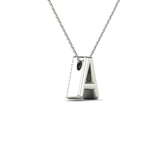 Original Maulijewels 0.12 Carat Natural White Diamond Initital " A " Pendant Necklace In 14K Solid White Gold With 18" Cable Chain