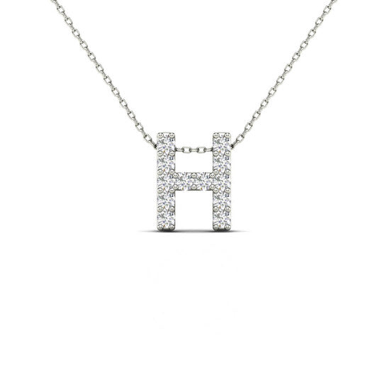 Original Maulijewels 0.12 Carat Prong Set Diamond Initial " H " Necklace Pendant For Women In 14K Solid White Gold With 18" Gold Cable Chain