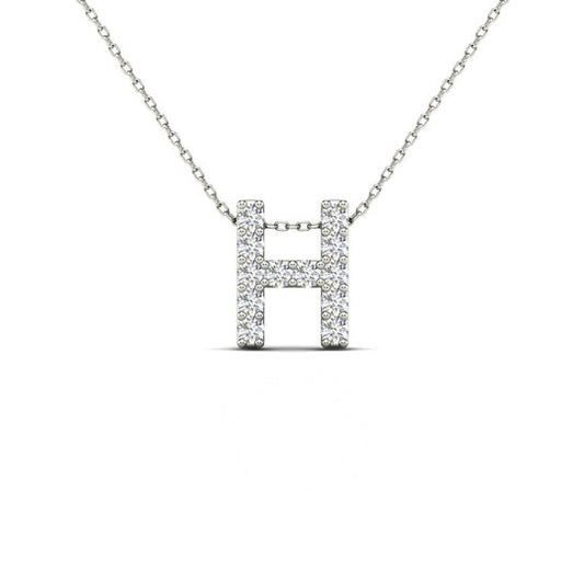 Original Maulijewels 0.12 Carat Prong Set Diamond Initial " H " Necklace Pendant For Women In 14K Solid White Gold With 18" Gold Cable Chain